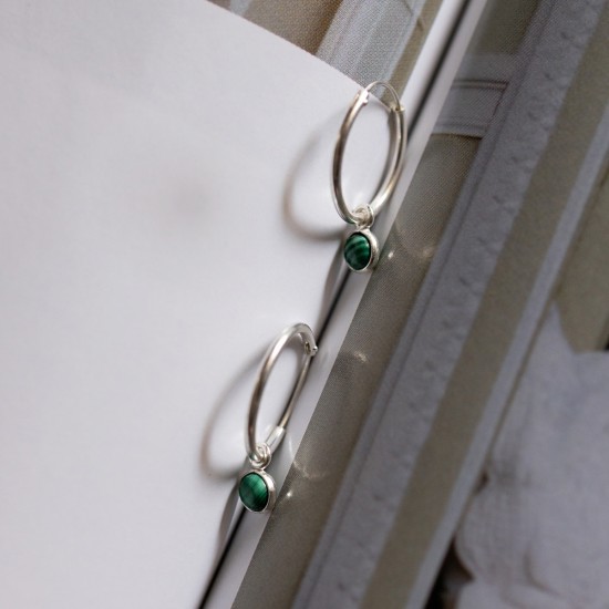 Mini hoops 925° silver Malachite Earings