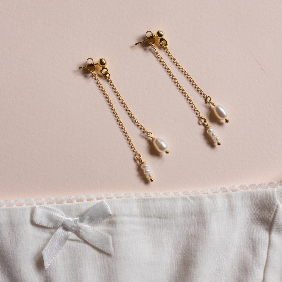 Σκουλαρίκια ασημένια - Σκουλαρίκια - Κοσμήματα silver 925 - κρεμαστο διπλο σκουλαρικι με μαργαριταρια