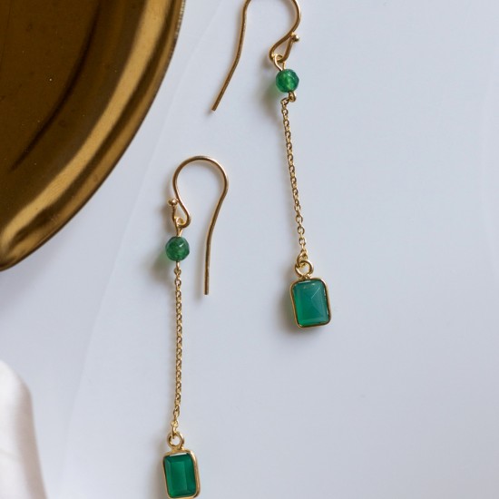 Σκουλαρίκια ασημένια - Σκουλαρίκια - Κοσμήματα silver 925 - μακρια σκουλαρικια με πρασινο ονυχα