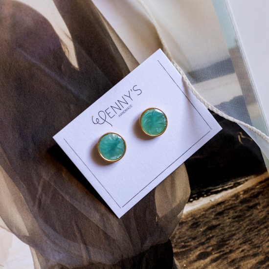 Buttons Turquoise Pearl Earings