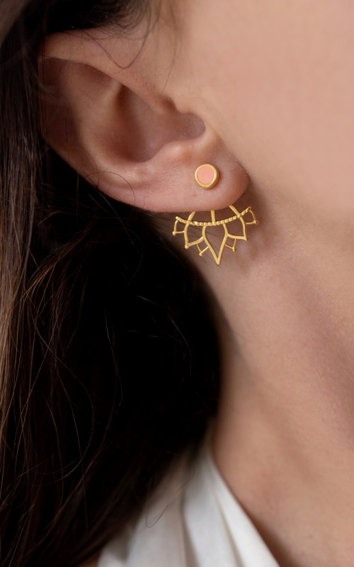 Jacket earrings lotus coral