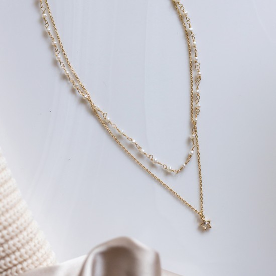 Κοσμήματα silver 925 - διπλο κολιε με αλυσιδα και ροζαριο