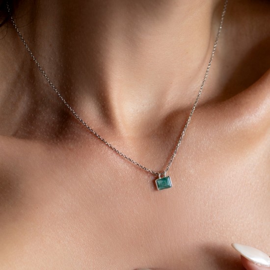 Κοσμήματα silver 925 - κολιε πετρα emerald 