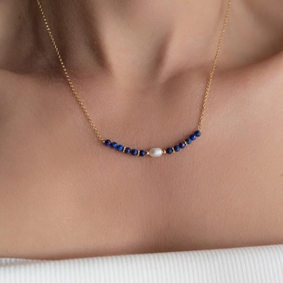 Lapis Lazulis pearl necklace 925°