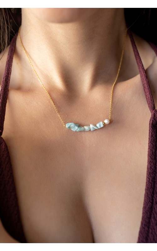 Larimar pearl necklace 925°