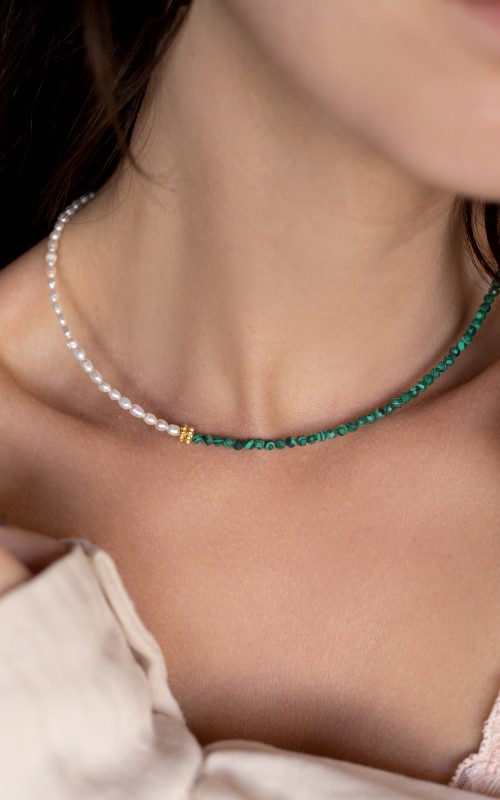 Malachite Pearls necklace 925°