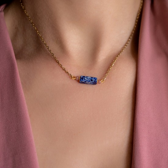 Κοσμήματα silver 925 - διακριτικο κολιε με μπαρα μπλε 