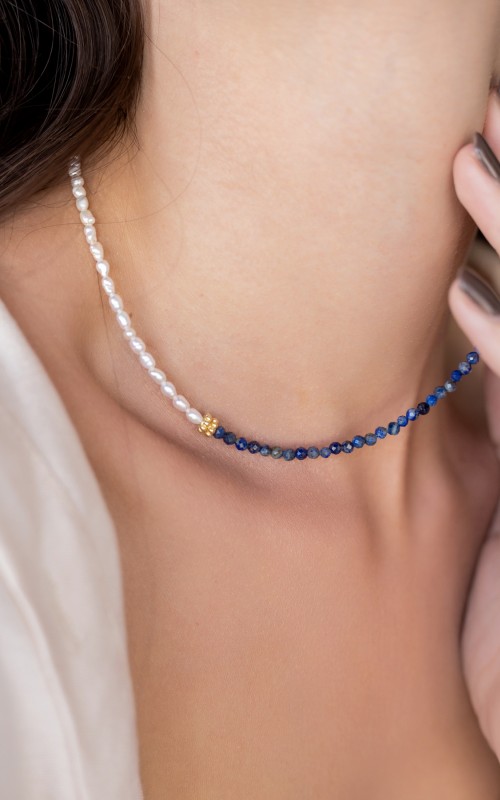 Lapis Pearls necklace 925°
