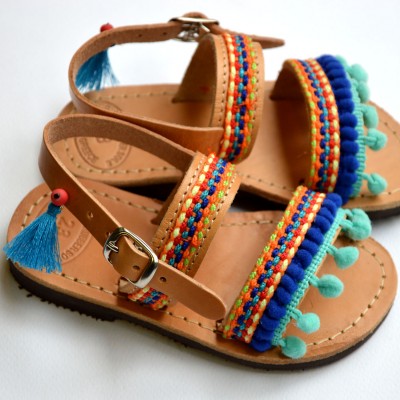 Handmade baby sandals Ethnic Aqua blue 