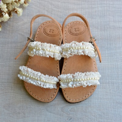 Handmade baby sandals Romantic Pearl