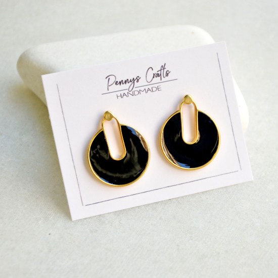 Earrings gold circles with black